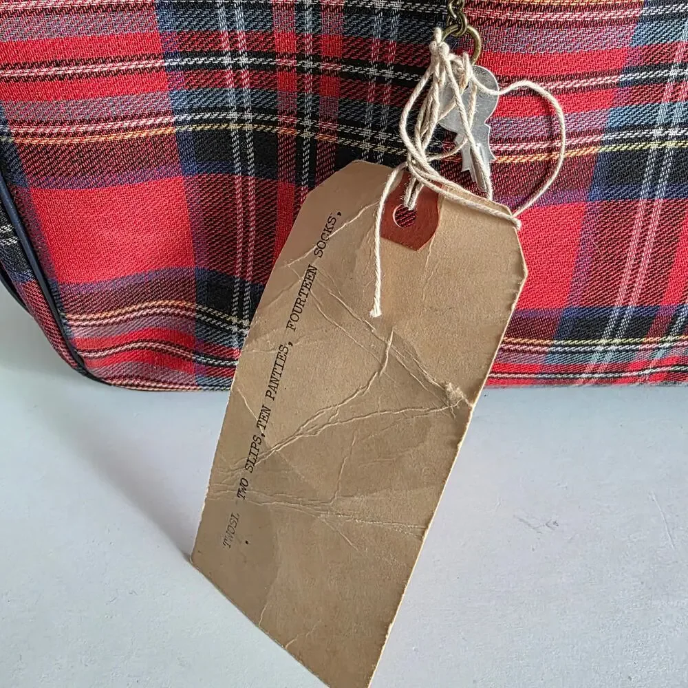 Vintage Red Plaid Travel Suitcase Carry On Luggage Train Case Locking